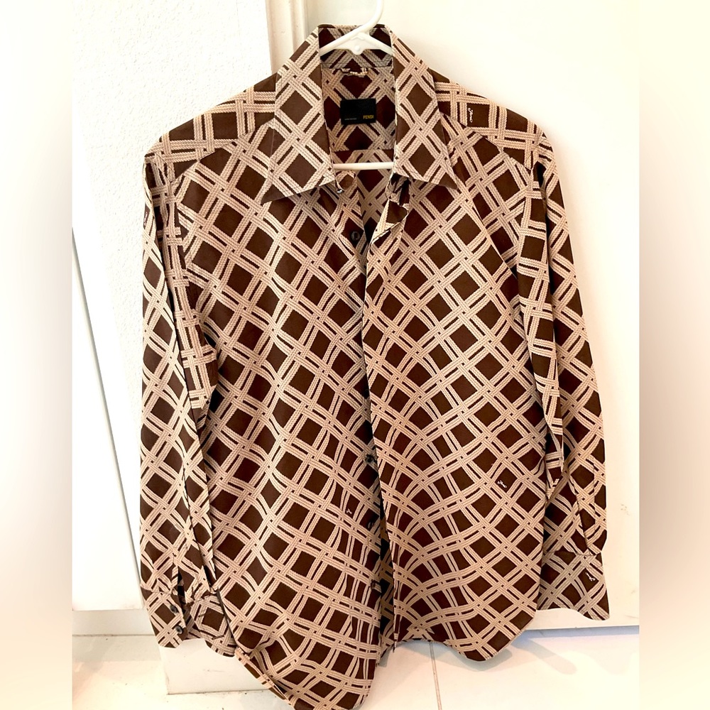 Fendi Mens Long Sleeve Brown Serpentine Print Cotton Size 40